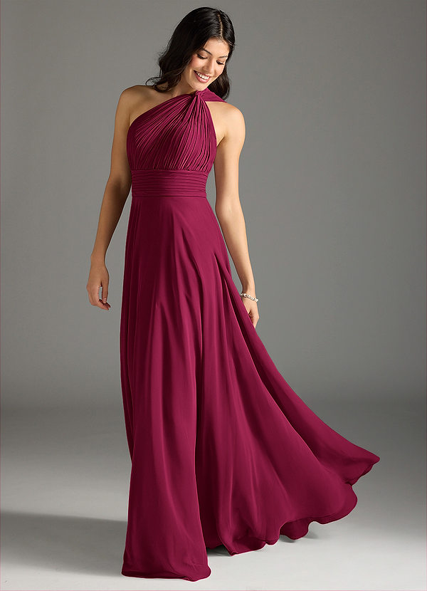 Azazie Charlize Bridesmaid Dresses Burgundy A-Line One Shoulder Chiffon Dress image1