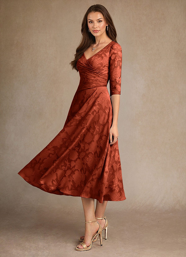 Azazie Durant Brautmutterkleider A-Linie Plissee Blumen-Burnout Kleid Rotbraun image1