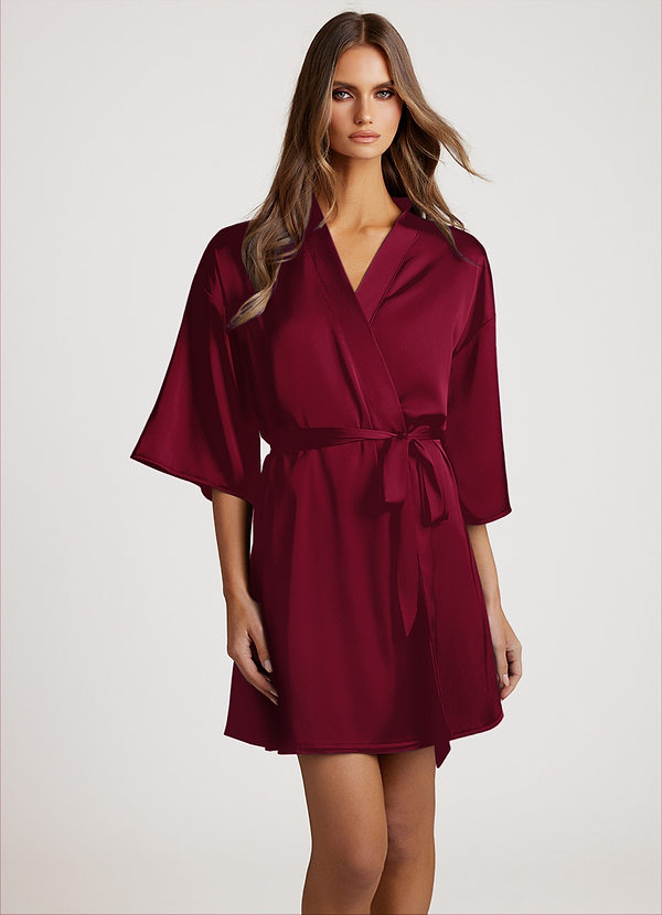 front Burgundy Classic Satin Robe