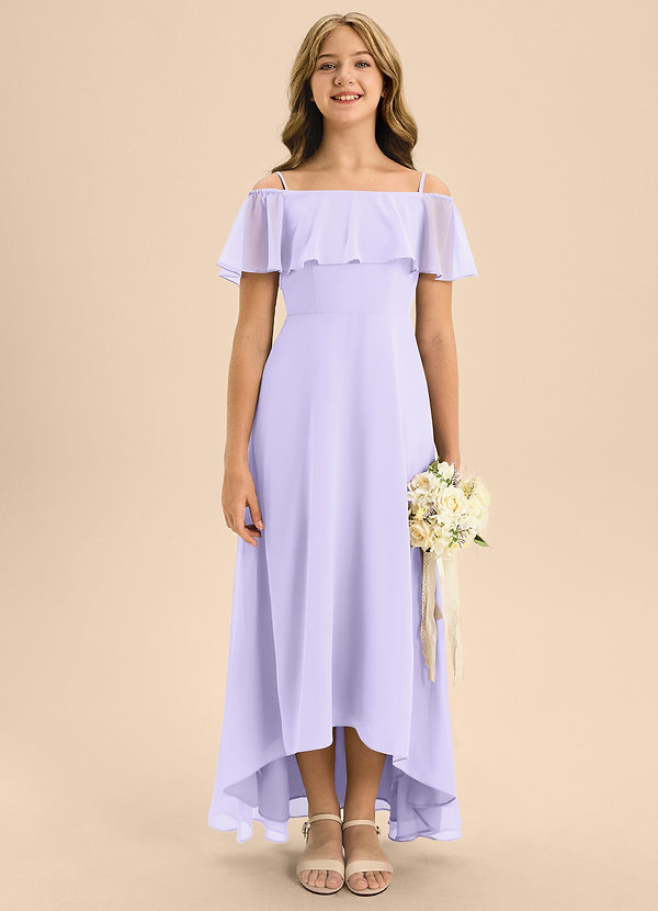 Azazie Maggie Junior Lilac A-Line Off the Shoulder Chiffon Dress image1