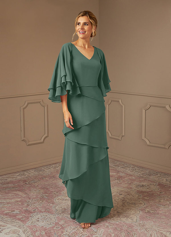 Azazie OHara Mother of the Brides Dresses Sea Moss A-Line V-Neck Chiffon Dress image1