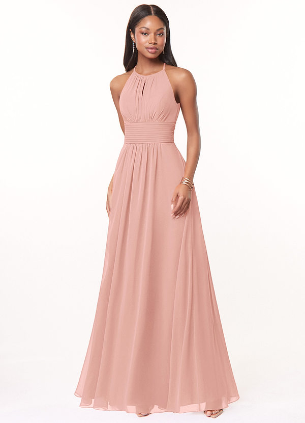Azazie Bonnie Bridesmaid Dresses Rosette A-Line Keyhole Ruched Chiffon Dress image1