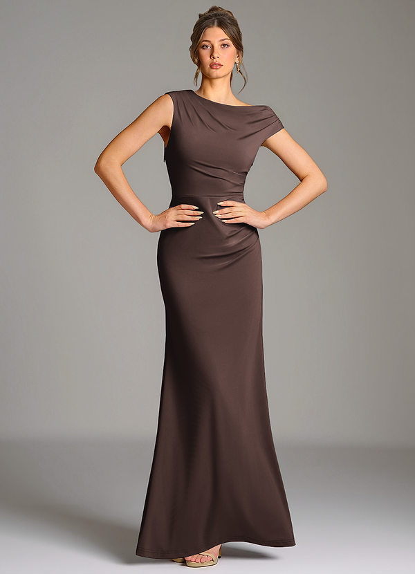 Azazie Nazanin Bruidsmeisjesjurken Jurk van Hoogwaardige stretchjersey met Zeemeermin Off-shoulder Ganache image1