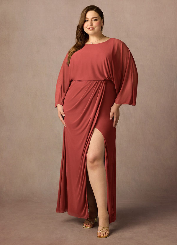 Azazie Ysabella Vestidos de Madre de la Novia Vestido de Terracota de Malla de Corte Sirena con Plisado image1