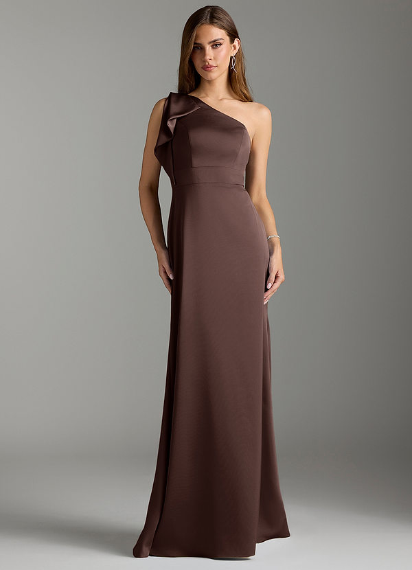 Azazie Rinna Bruidsmeisjes Jurken Jurk van Stretch Satijn met Zeemeermin Ruches Ganache image1