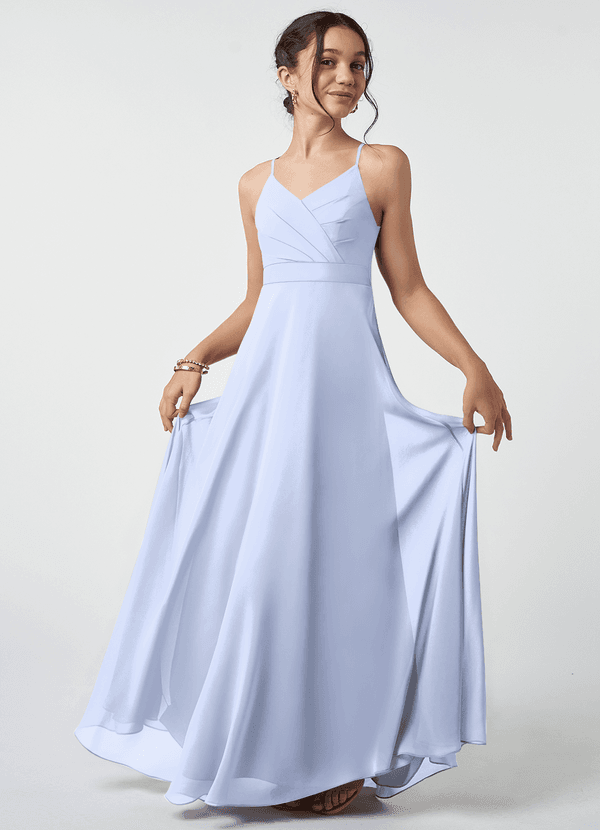Azazie Avelina Junior Ice A-Line Pleated Chiffon Dress image1