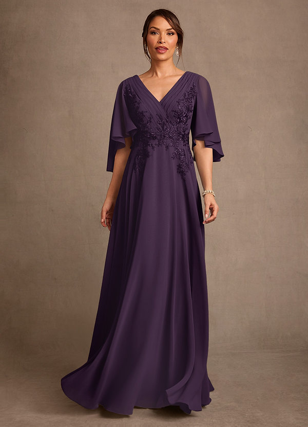 Azazie Tilda Mother of the Bride Dresses Plum A-Line Lace Chiffon Dress image1