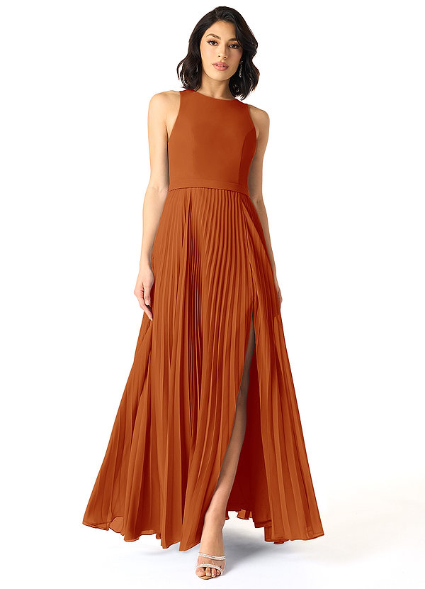 Azazie Lindie Bridesmaid Dresses Paprika A-Line Scoop Pleated Chiffon Dress image1