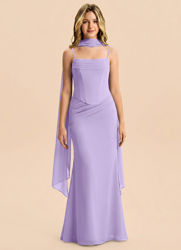 Azazie Sorrel Junior Robe Sirène en Mousseline de soie Plissé Lilas image1