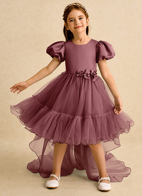 Azazie Cocoa Vestidos de Niña de Flores Vestido de Rosa Del Desierto de Tul de Princesa con Plisado image1
