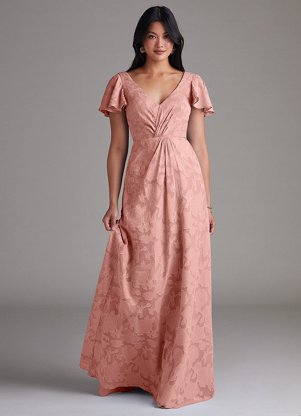 Azazie Soren Bridesmaid Dresses Rosette A-Line Pleated Floral Burnout Dress image1