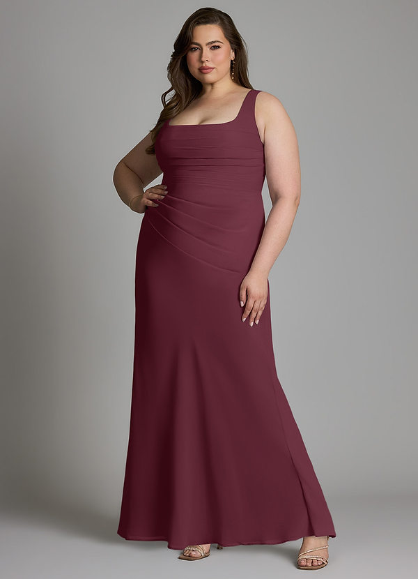 Azazie Agustina Vestidos de dama de honor Vestido Cabernet de Gasa de Corte Sirena con Corsé image1