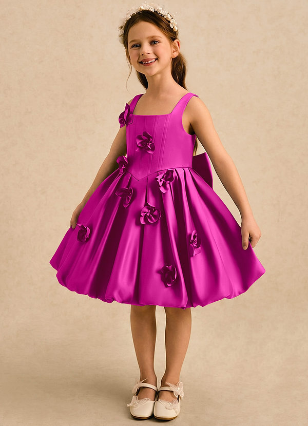 Azazie Lillian Bloemenmeisjes Jurken Baljurk Jurk van Mat Satijn Geplooid Fuchsia image1
