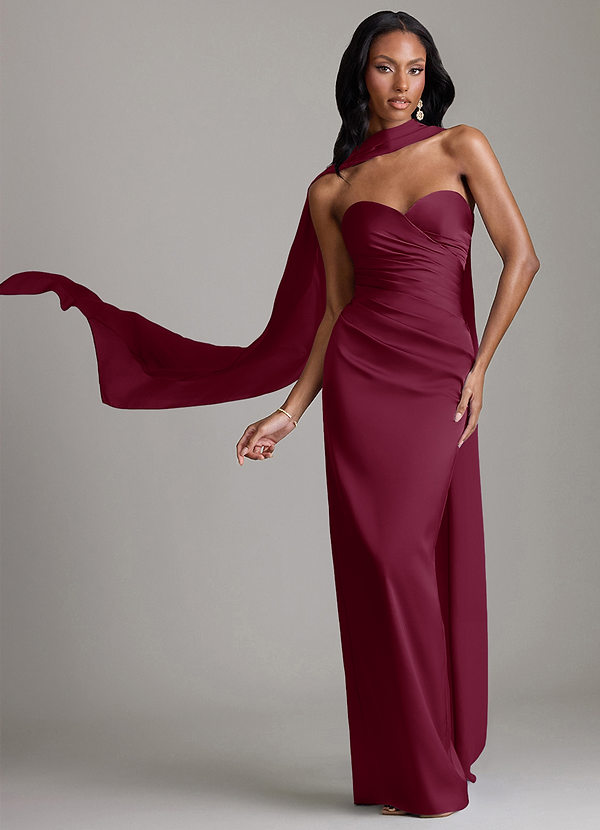 Azazie Sonora Vestidos Dama de Honor Vestido de Mora de Satén Elástico de Corte Recto con Sin tirantes image1