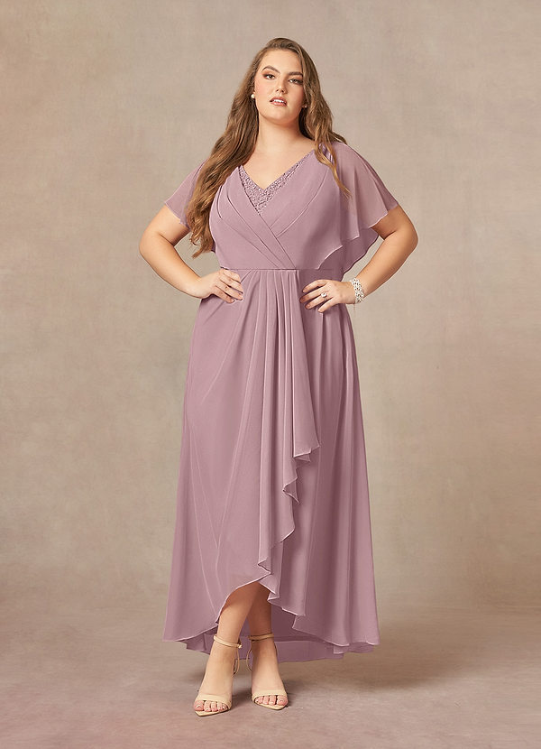 Azazie Eliza Mother of the Bride Dresses Dusty Rose A-Line V-Neck Pleated Chiffon Dress image1