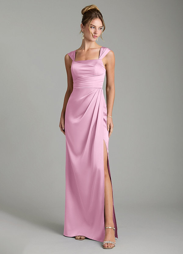 Azazie Filippa Bridesmaid Dresses Candy Pink A-Line Pleated Stretch Satin Dress image1