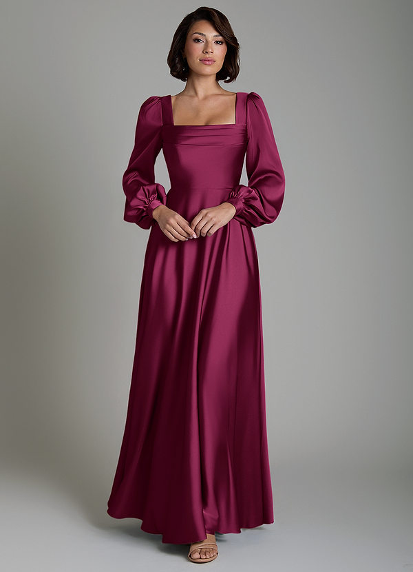 Solana Bridesmaid Dresses Red Plum A-Line Long Sleeve Stretch Satin Dress image1