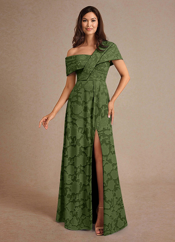 Azazie Milton Abiti da Mamma Sposa Abito A-Line in Burnout Floreale Plissettato Oliva image1