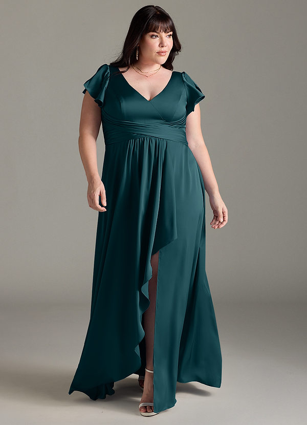 Azazie Omari Bridesmaid Dresses Pine A-Line Stretch Satin Dress image1