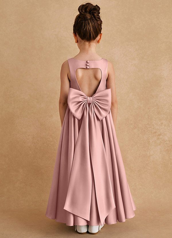 Azazie Bettie Flower Girl Dresses Rose Gold A-Line Bow Matte Satin Dress image1