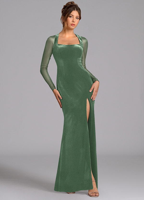 Azazie Megan Robes Demoiselle d'honneur Robe Sirène en Maille Manche longue Eucalyptus image1