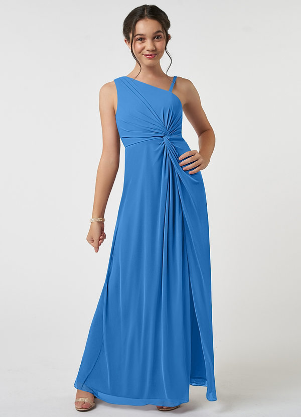 Azazie Brooke Junior Robe Trapèze en Maille Plissée Geai Bleu image1