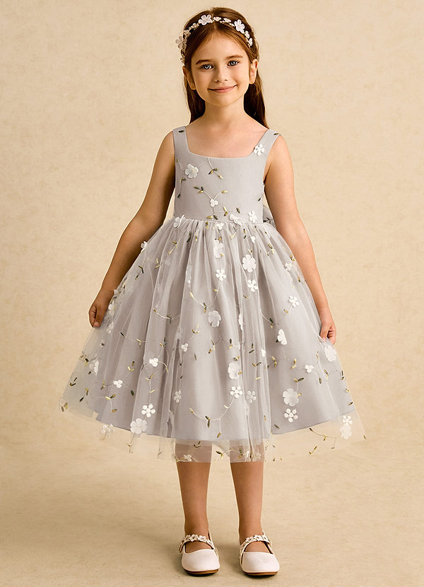 Azazie Bean Sukienki dla dziewczynek sypiących kwiaty Suknia balowa Bez rękawów Tiul Długość do kolan Sukienka image1