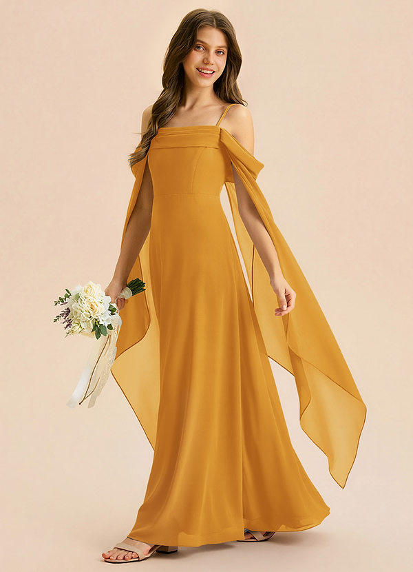 Azazie Moana Junior Butterscotch A-Line Pleated Chiffon Dress image1