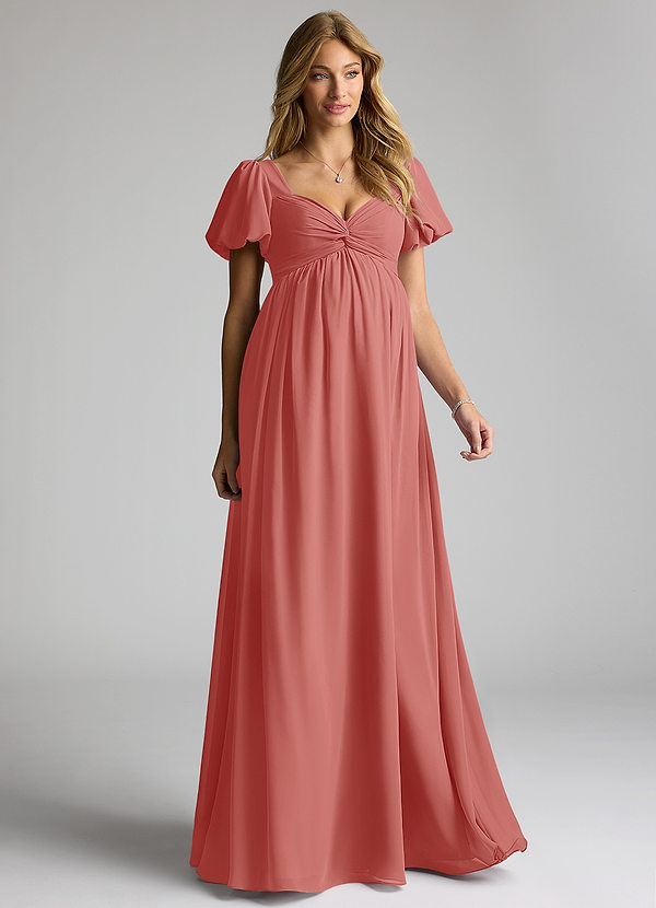 Azazie Madisynn Maternity Bridesmaid Dresses Bow Chiffon Floor-Length Dress image1