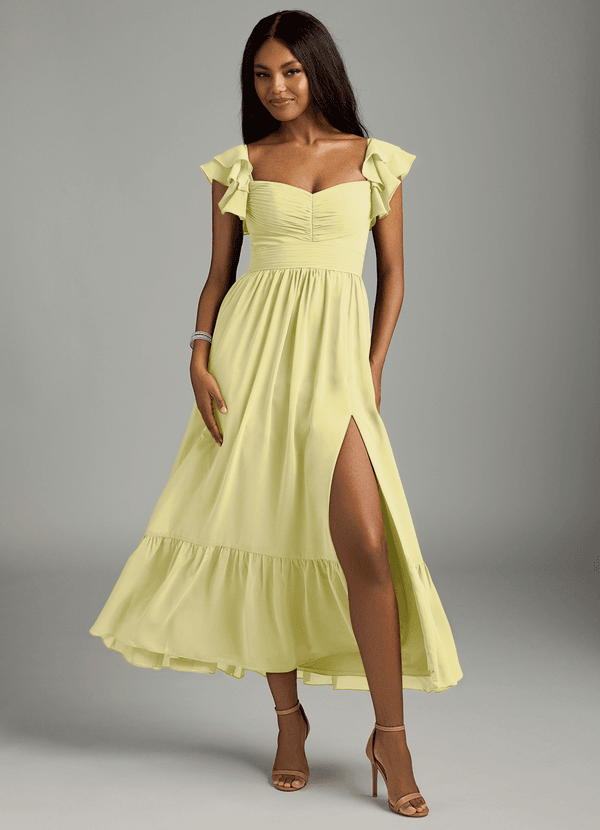 Azazie Anaya Bridesmaid Dresses Lemon Sorbet A-Line Pleated Chiffon Dress image1