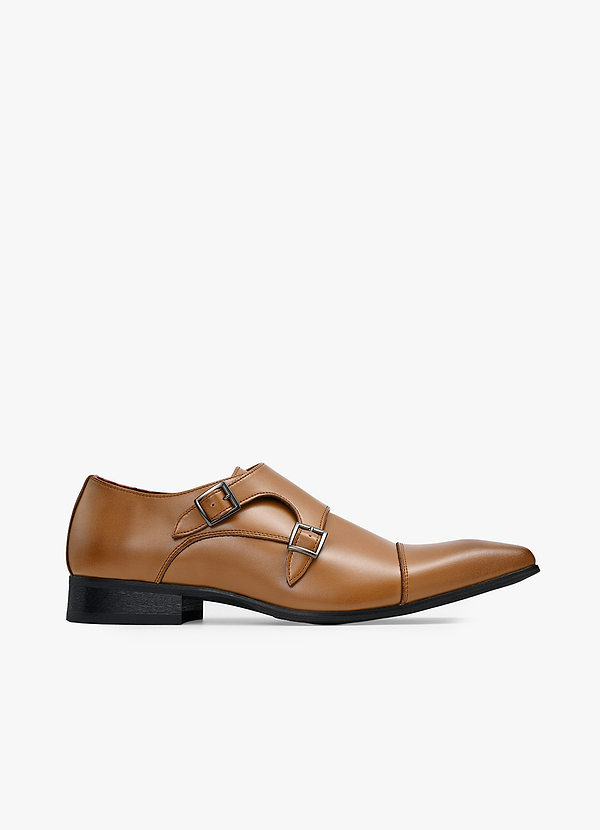 front Mocasines de cuero con doble hebilla para hombre
