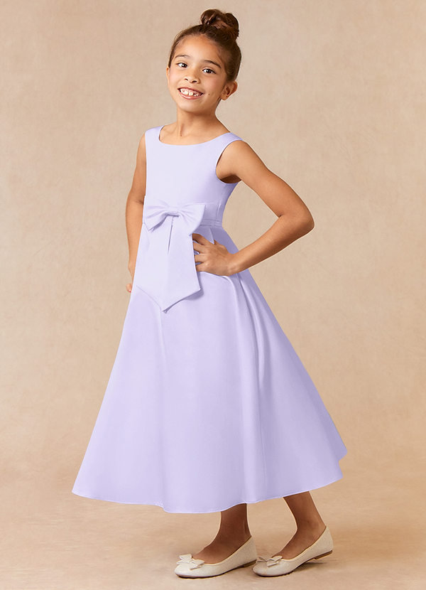 Azazie Lindy Flower Girl Dresses Lilac A-Line Pleated Matte Satin Dress image1