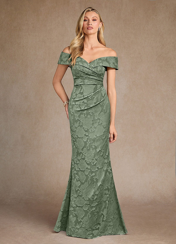 Azazie Canton Mother of the Brides Dresses Matcha Mermaid Off the Shoulder Floral Burnout Dress image1