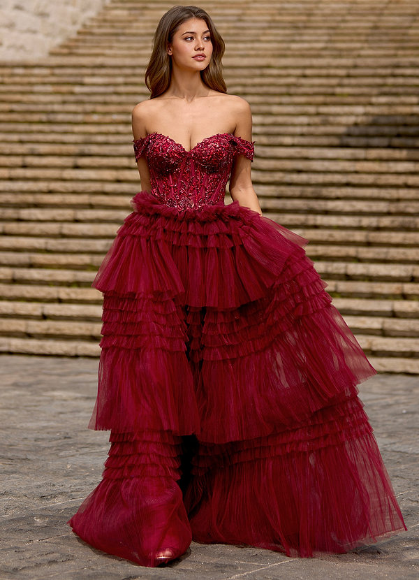 Nimbus Burgundy Glitter Tulle Prom Dress image1