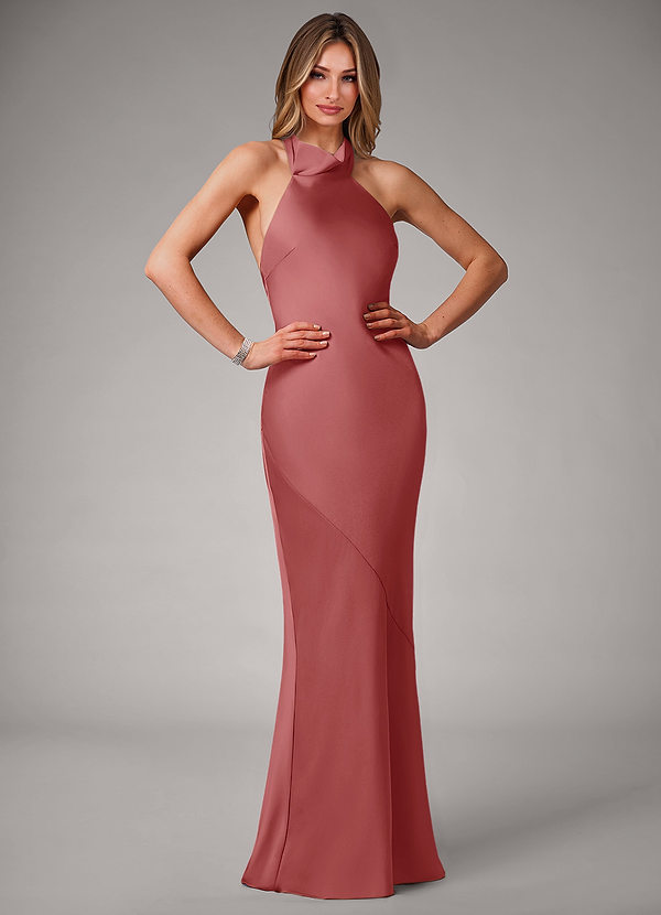 Azazie Velli Brudtärneklänningar Klä av Sjöjungfru i Stretch Satin Hög hals Antik Ros image1