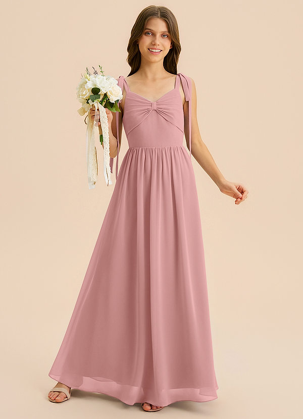 Azazie Izzy Junior Vestido de Rosa Polvorienta de Gasa de Corte en A con Plisado image1