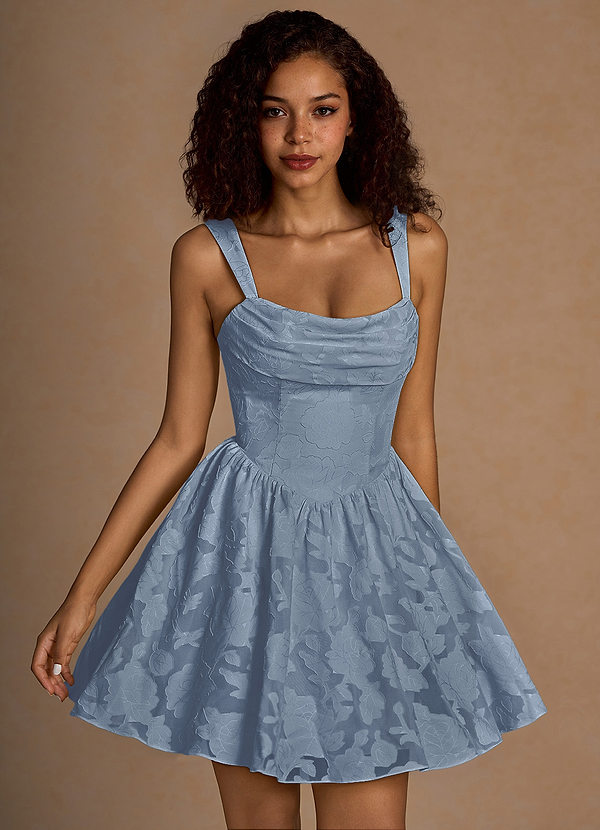 Ivy Powder Blue Floral Burnout Cowl Mini Dress image1