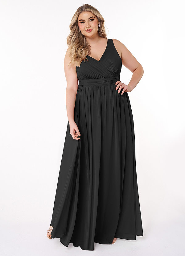 Azazie Kora Bridesmaid Dresses Black A-Line Pleated Chiffon Dress image1