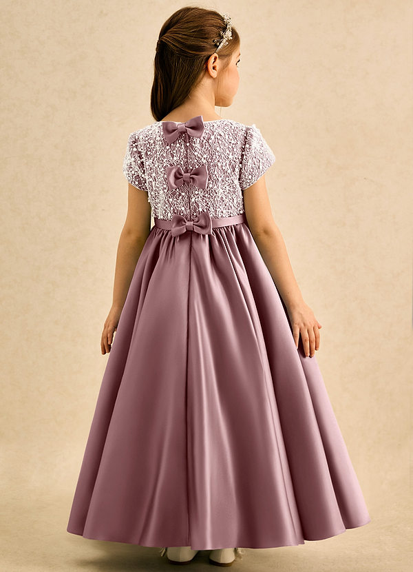 Azazie Cashew Bloemenmeisjes Jurken Baljurk Jurk van Mat Satijn met Mouwen Stoffige Roos image1