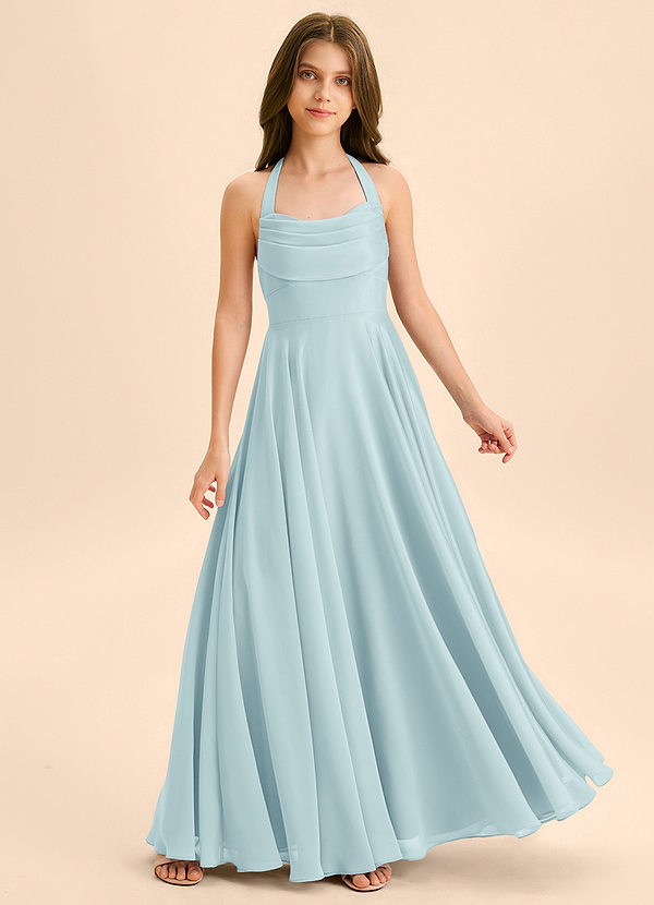 Azazie Kady Junior Robe Trapèze en Mousseline de soie Encolure en Forme de Cœur Verre De Mer image1