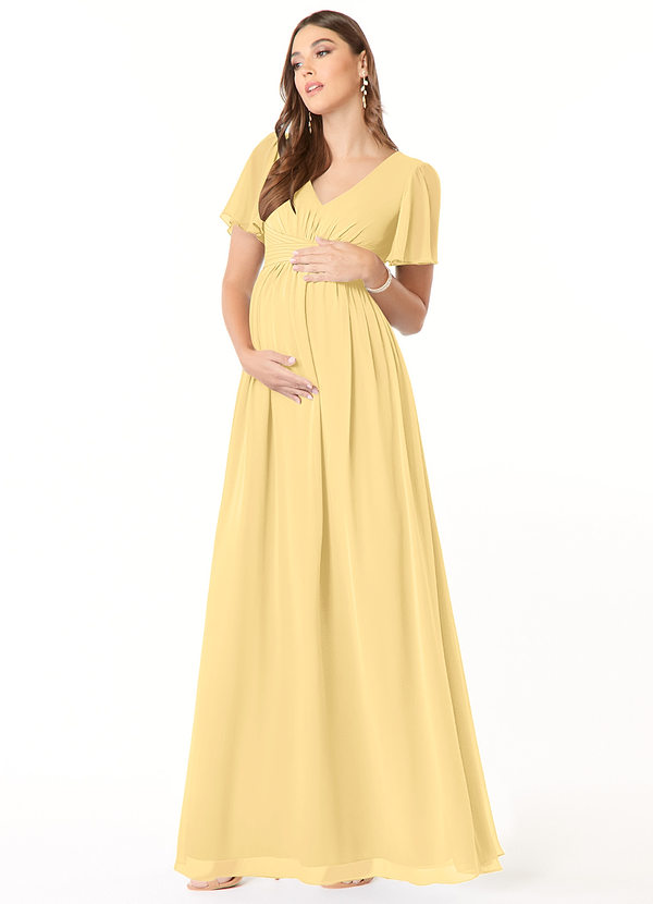 Azazie Verna Maternity Bridesmaid Dresses A-Line V-Neck Ruched Chiffon Floor-Length Dress image1