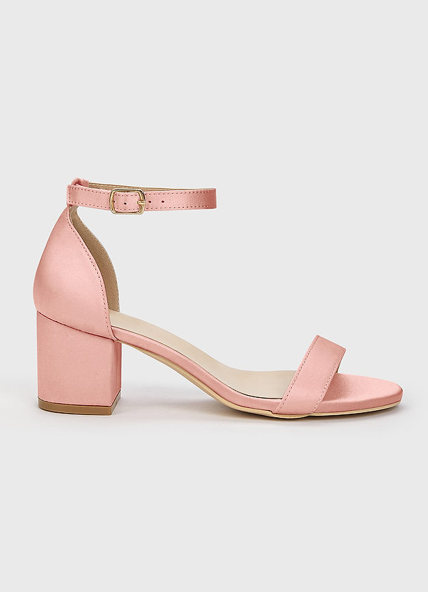 front Matching Color Matte Satin One Strap Buckle Block Heel Sandals