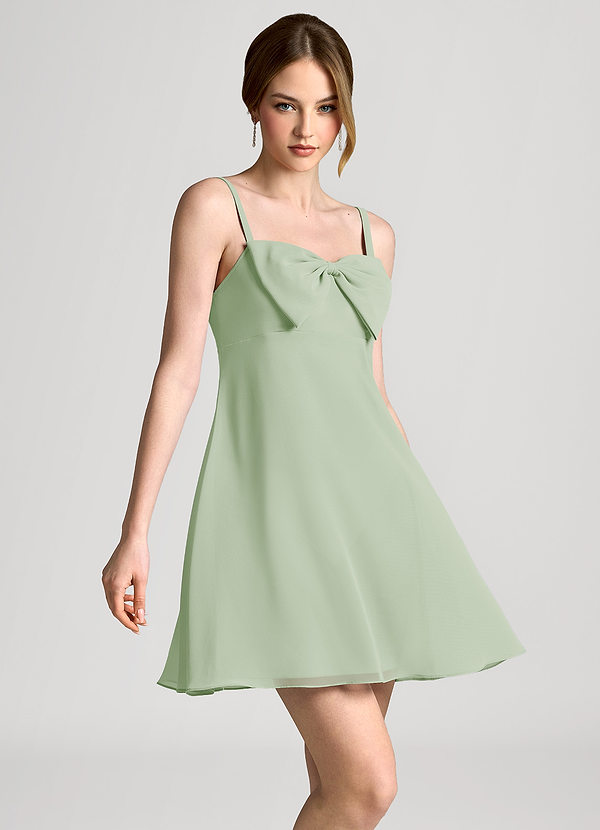 front Dusty Sage Chiffon Bow Mini Slip Dress