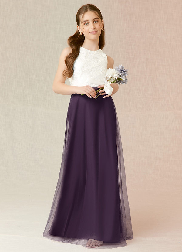 Azazie Albertine Junior Plum A-Line Lace Chiffon Dress image1