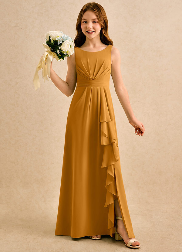 Azazie Chibi Girls Formal Blumenkinder Kleider A-Linie Plissee Chiffon Kleid Butterscotch image1