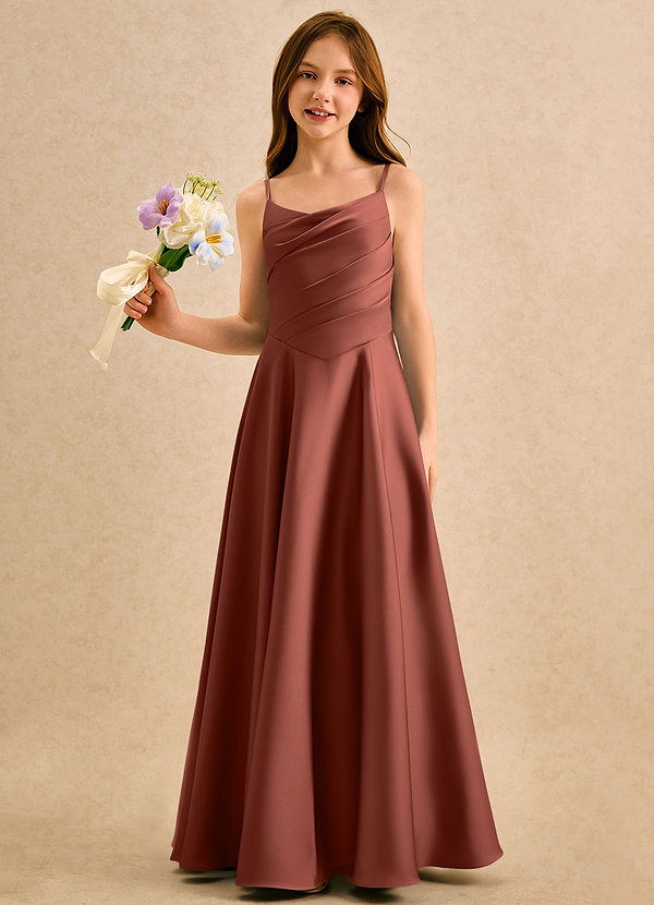 Azazie Coconut Girls Formal Blumenkinder Kleider A-Linie Plissee Stretch-Satin Kleid Rotbraun image1