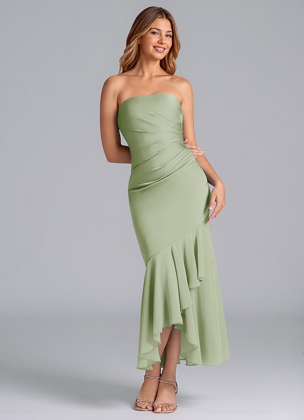 Azazie Danie Brautjungfernkleider Etui Schulterfrei Chiffon Kleid Staubiger Salbeigrün image1