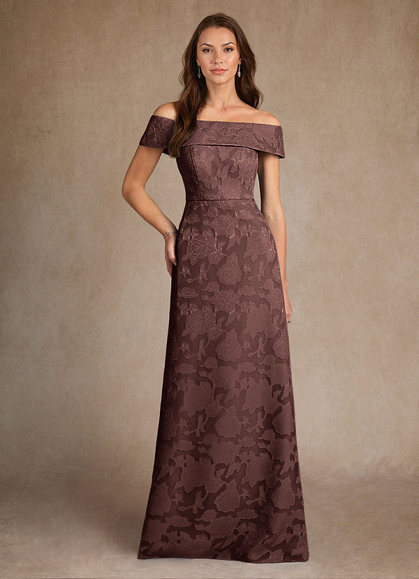Azazie Medford 신부의 어머니 드레스 A라인 오프 더 숄더 플로럴 번아웃 플로어 길이 드레스 image1
