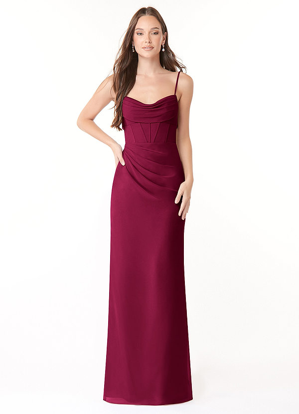 Azazie Mai Bridesmaid Dresses Burgundy Sheath Pleated Chiffon Dress image1