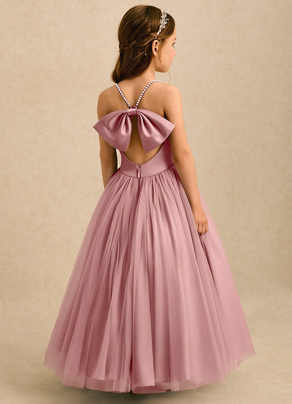 Azazie Aurora Vestidos de arras Vestido Rosa Polvorienta de Tul de Corte en A con Lazo image1